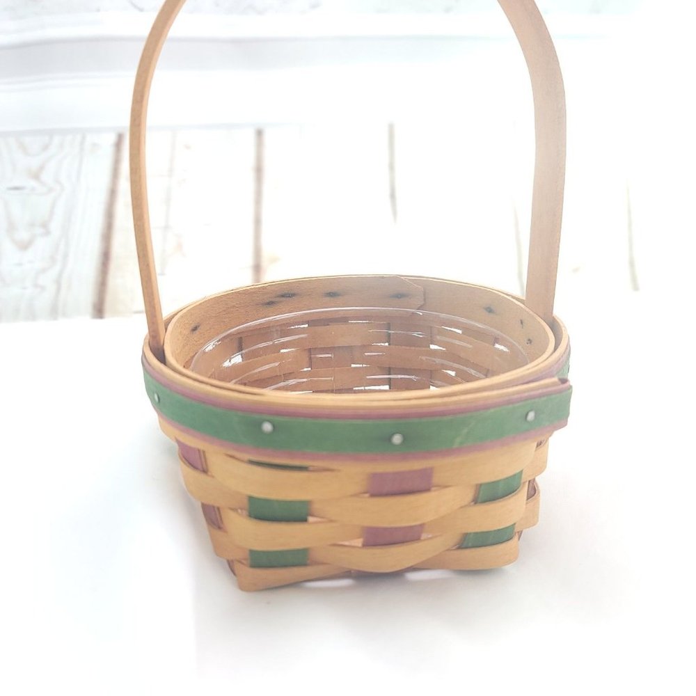 Longaberger Beige Wooden 1999 Edition Fixed Handle Stained Handwoven Basket